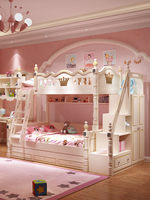 Lit Superposé en Bois Moderne Laqué Brillant pour Chambre d'Enfants et Filles, Ensemble de Chambre 1 Pièce Stable