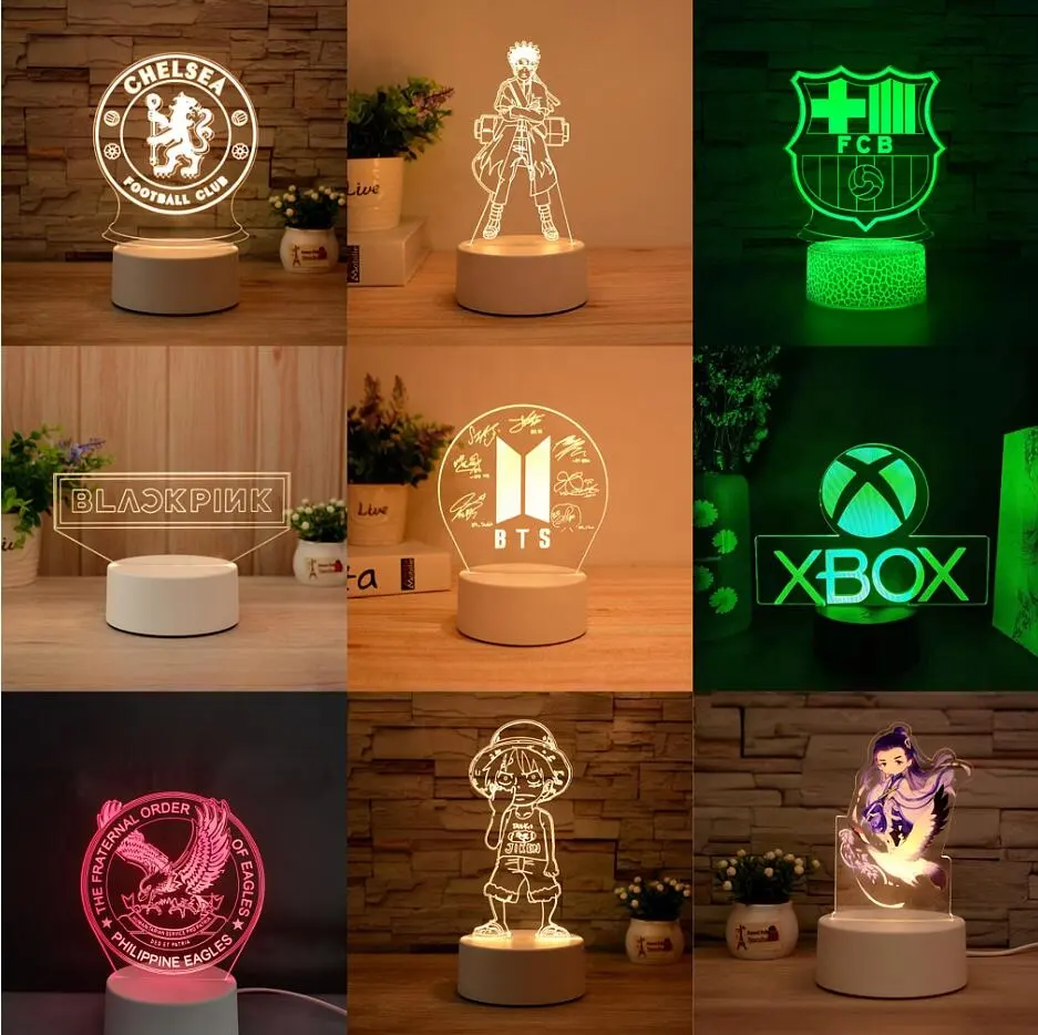 Newish ilusão de anime para crianças, lâmpada de mesa led criativa 3d acrílica personalizada, ilusão para decorar quarto das crianças