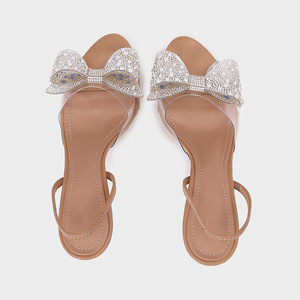 Nouvelles sandales d'été 2026 ODM OEM pour femme, <span class=keywords><strong>beige</strong></span>, à talons hauts, avec strass, grand nœud, bout ouvert, à enfiler, transparentes, sexy, à <span class=keywords><strong>talon</strong></span> fin, style extérieur - Product Image 5