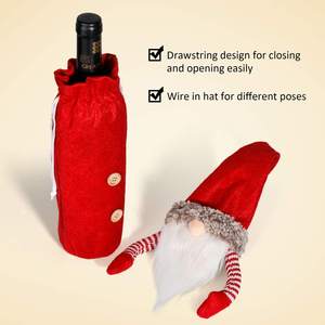 Tenues de bouteille en feutre de gnome nordique avec chapeaux incurvés manches rayées boutons en bois <span class=keywords><strong>barbe</strong></span> en peluche vacances noël couvre-bouteilles de vin - Product Image 2