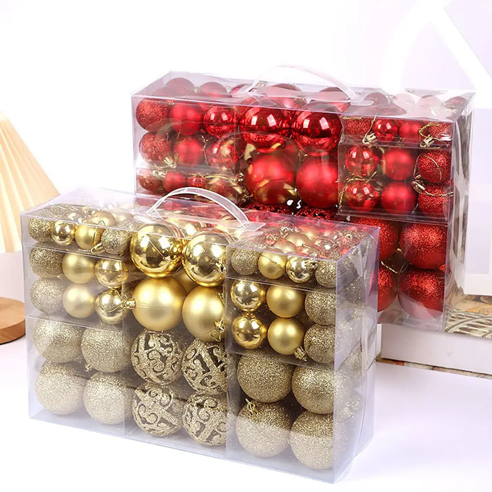 100-teiliger Weihnachtskugel-Geschenkbox Weihnachtsbaum-Schmuck mit 3-6 cm leichten/matten/rosa/hohlen Weihnachtskugeln/Kugeln