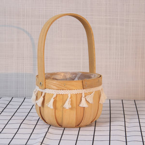Handmade Round Straw Woven Flower <b>Basket</b> With Handle For Home Decor And Gift - Product Image 2