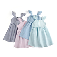 Groothandel Zomer 100% Katoen Seersucker Boutique Zachte Spaghetti Jurk Met Ruffle Meisjes Jurken
