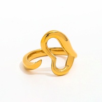Joolim Vente en Gros de Bijoux Haut de Gamme PVD Étanche et Sans Décoloration Mode Simple Grand Coeur Creux d'Amour Bague en Acier Inoxydable pour Femmes