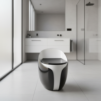 WC monobloc en céramique de Chaozhou, à poser au sol, noir et blanc, forme d'œuf, fait à la main, avec chasse d'eau super siphonique, pour salle de bain