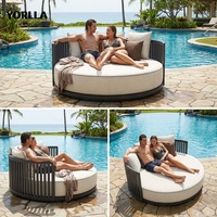 Mobilier de jardin en alliage d'aluminium de luxe personnalisable piscine ronde lit pour l'extérieur hôtel salle à manger villa utilisation
