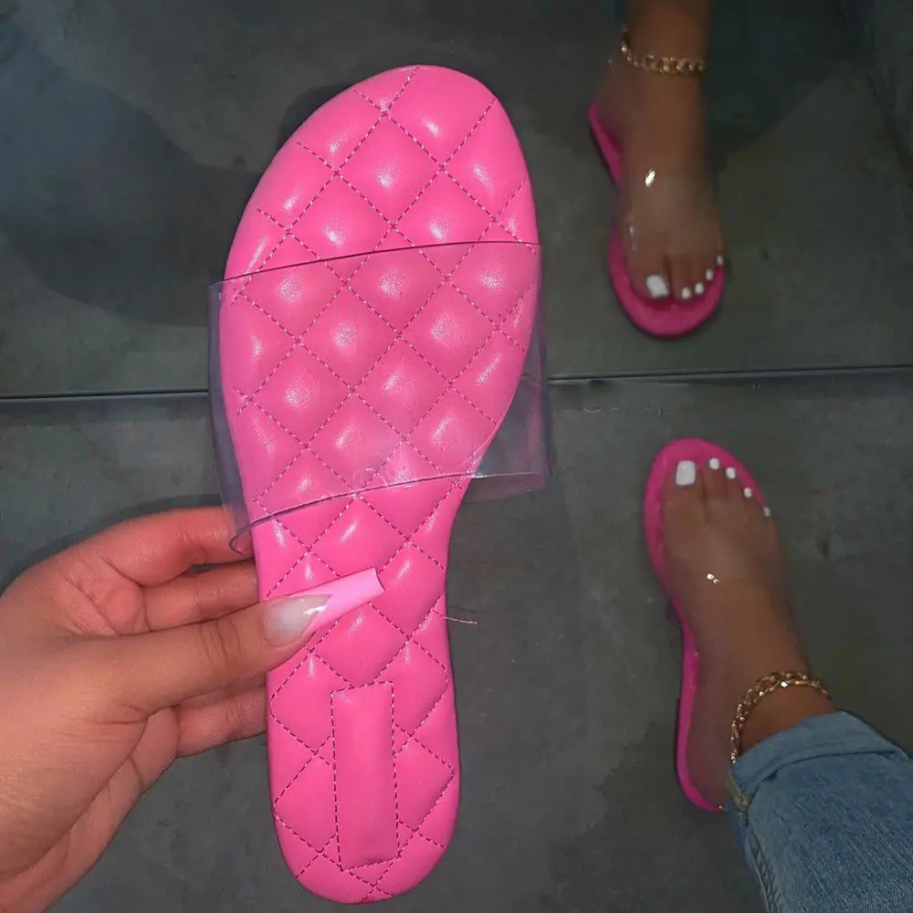 패션 여름 여성 샌들 투명 신발 슬립 온 젤리 신발 숙녀 플랫 비치 샌들 야외 휴일 슬라이드 R1500