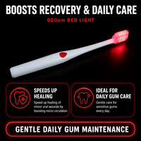 Brosse à dents à thérapie par lumière rouge 660 nm, 2 LED pour les dents sensibles et les soins des gencives | Tête amovible pour le soulagement des herpès labial et des stomates buccaux
