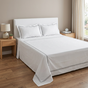 Ensemble de housse de couette à double broderie, qualité 400 fils, vert sauge/bleu, satin de soie lavable, moderne - Product Image 2