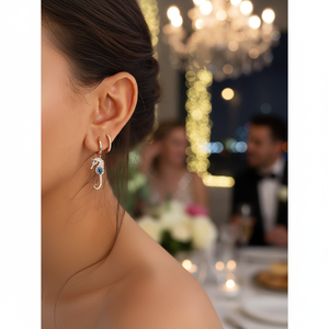 New Design Gold Plated Sterling Silver Ethnic Bezel Setting Seahorse Zircon Drop Earrings for Women-Party Gift - Product Image 3