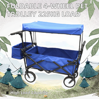 Chariot pliant industriel à quatre roues avec plateforme de toit, capacité de charge de 45 kg, pour camping en extérieur, remorquage d'enfants, courses/usage professionnel des outils