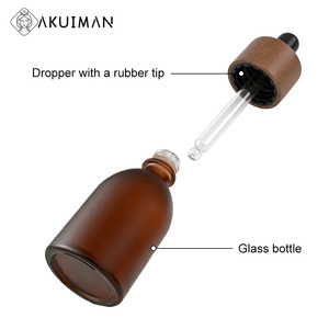 Flacon vide en verre 100 ml avec anneau en noyer, bouteille d'huile essentielle anti-UV au design ambré, flacon réutilisable pour emballage d'huile de <span class=keywords><strong>massage</strong></span> - Product Image 3