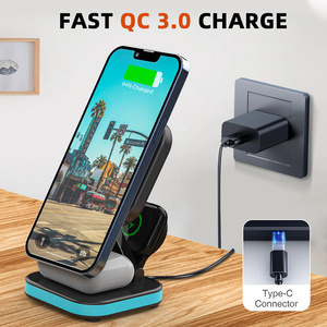 Soporte Multifuncional para Teléfono, <span class=keywords><strong>Cargador</strong></span> Inalámbrico Magnético 2 en 1, Base <span class=keywords><strong>de</strong></span> Carga Plegable para Teléfono y Auriculares - Product Image 3