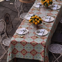 Nappe Rectangulaire Jacquard Vintage à Motif Ethnique Diamanté, Housse de Table Tissée Décorative pour Mariage et Banquet en Extérieur