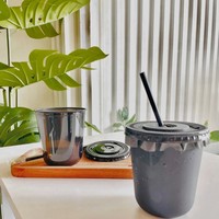 Gobelet à yaourt jetable en PET de 16 oz avec logo personnalisé Jimi, noir, en forme de U, recyclable, gobelets personnalisables pour les boissons