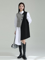 Damen Nischen-Design Vintage-Posing-Stil Karierte Farbblockierung Asymmetrische Lange Ärmellose Mehrlagige Westenjacke