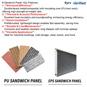 Panneau sandwich en aluminium isolé pour toiture, pour les murs extérieurs des entrepôts, matériau de base PU, construction de bâtiments - Product Image 3