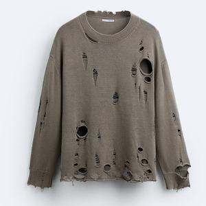 เสื้อสเวตเตอร์ไหมพรมเทอร์รี่ผ้าฝ้าย 100% สกรีนโลโก้ตามสั่ง ขายส่ง ทรงโอเวอร์ไซส์ แต่งลายขาดๆ สำหรับผู้ชาย ฤดูใบไม้ร่วง - Product Image 5