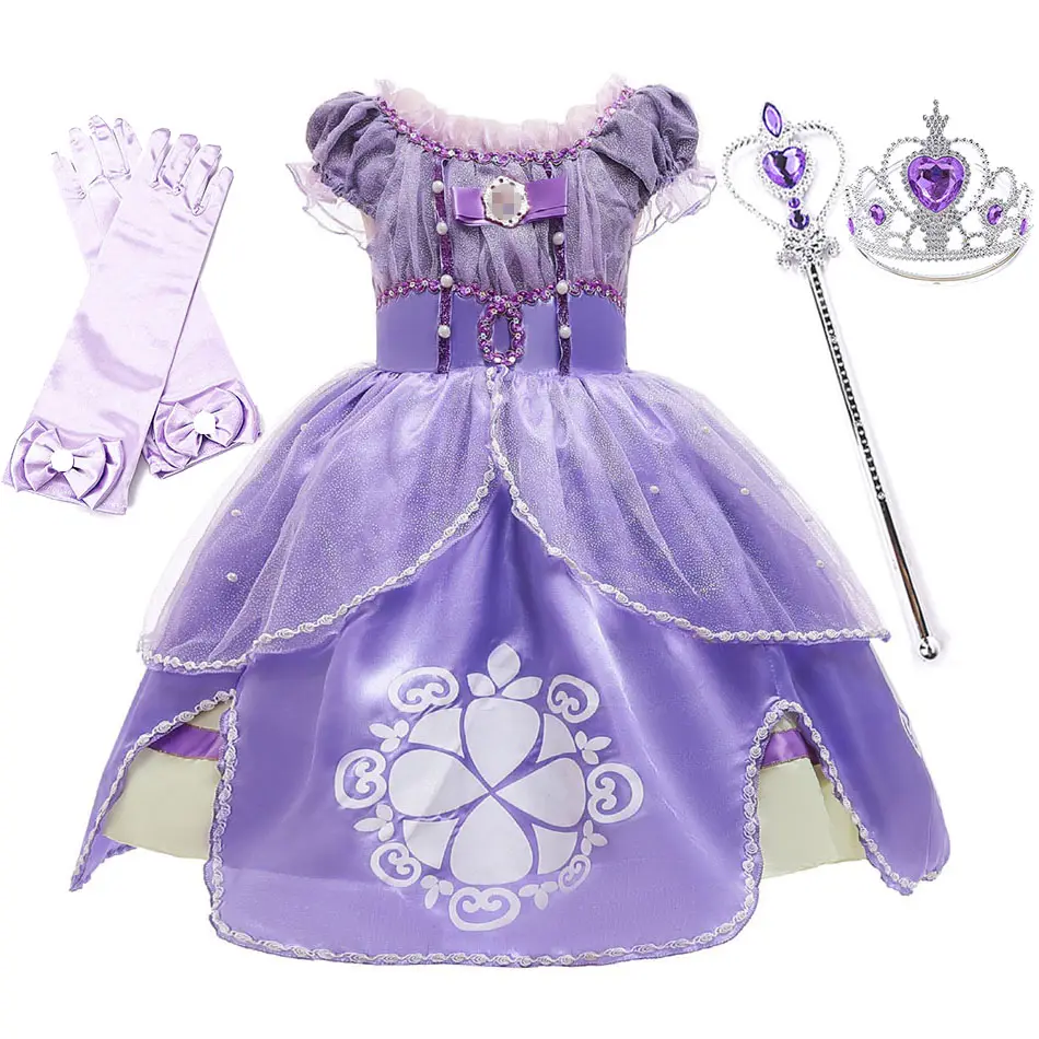 Robe Sofia pour fille, tenue de princesse d'anniversaire, Costume d'halloween, robe d'été, avec accessoire, pour enfants de 3 à 10 ans