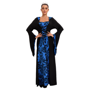 Vestido de Noche para Mujer Estilo Europeo Americano, Medieval con Capucha, Falda Larga Estampada, Retro Literario, Manga Larga, Línea A, Satén, Corte Imperio - Product Image 3