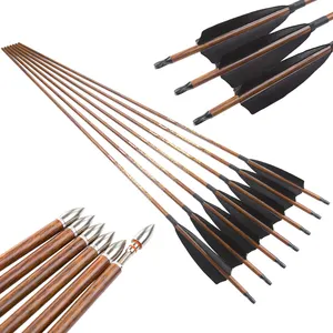Frecce in Puro Carbonio per Tiro con l'Arco, Asta Rivestita in <span class=keywords><strong>Legno</strong></span>, Piume di Tacchino, <span class=keywords><strong>Spine</strong></span> 250-800, per Arco Ricurvo e Caccia - Product Image 1