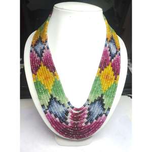 Collar de Alta Calidad con 11 Hilos de Cuentas Facetadas de Zafiro Multicapa Creado en Laboratorio, de 3mm-4.5mm, Multicolor, Certificado por Terceros - Product Image 1