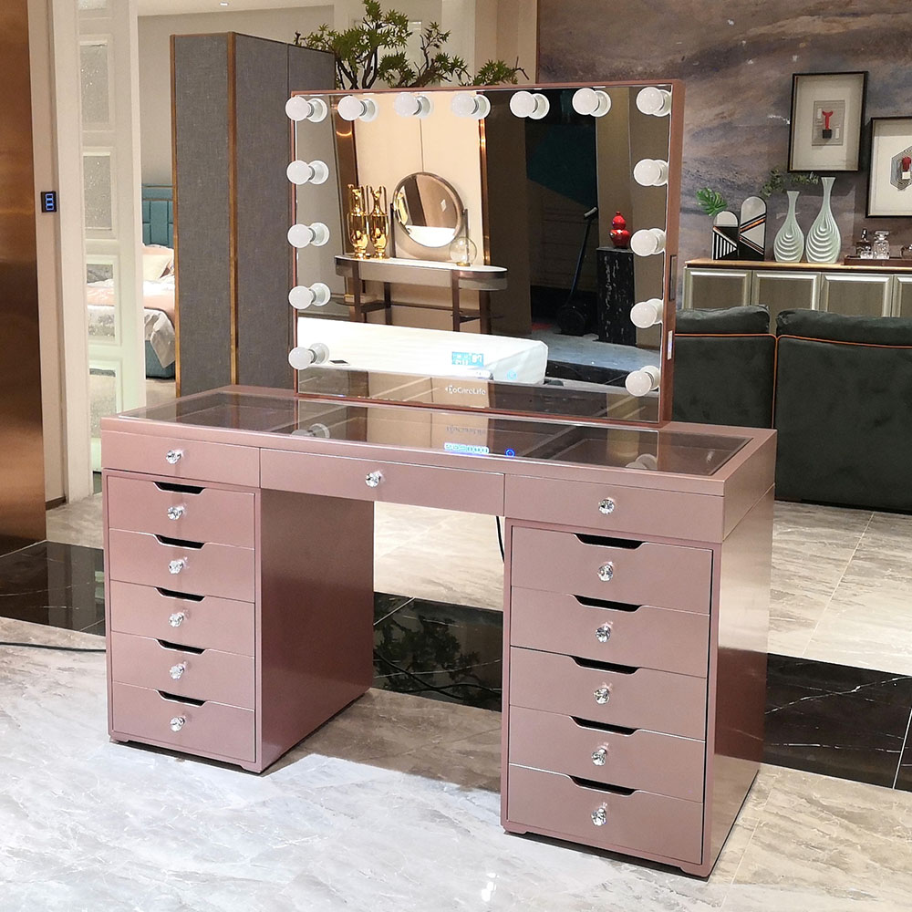 rose gold dressing table accessories Laguna X Paloma Rose Gold Tri-Fold Mirror And Dressing Table Set