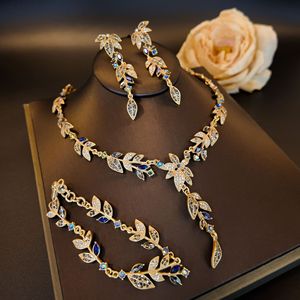 KAMMY Ensemble de bijoux pour femmes, exquis et élégant, avec des boucles d'oreilles, des bracelets et des colliers en feuilles de bambou serties de diamants - Product Image 2