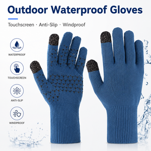 Gants imperméables d'extérieur, compatibles écran tactile, antidérapants, coupe-vent, en tricot bleu pour activités hivernales - Product Image 1