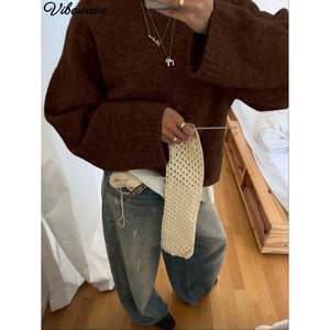 เสื้อสเวตเตอร์ถักแขนยาวมีฮู้ดสีเทาสำหรับผู้หญิง - Product Image 2