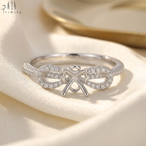 Anillo de Compromiso de Alta Calidad con Diseño Romántico de Lazo, Oro Blanco de 18K, Diamante Natural Real, Engaste Semi-Montado para Chicas - Product Image 6