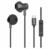 Écouteurs intra-auriculaires en métal pour l'étude, les voyages, le bureau, avec cordon TPE de 1,2 m, type C