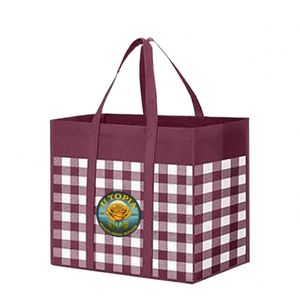 Sacs de courses réutilisables avec logo personnalisé, sac de courses pliable en tissu non tissé à carreaux, sac réutilisable avec longues poignées - Product Image 5