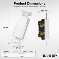 Interrupteur décoratif unipolaire Barep YGD-003 homologué CULus, 15A 120V, qualité résidentielle et commerciale, homologué UL, blanc