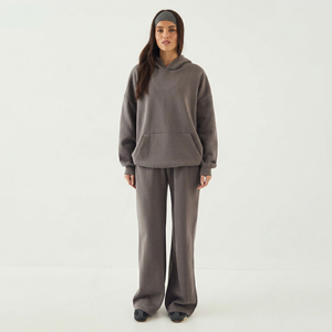 <b>Women</b> Oversized Charcoal Hoodie Tracksuit <b>Set</b> with Wide Leg Sweatpants Casual Pullover Hooded Loungewear <b>Jogger</b> Suit For <b>Women</b> - Product Image 1