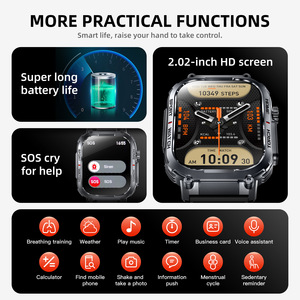 Nouvelle montre connectée de sport d'extérieur S320B avec appels Bluetooth, boussole, étanchéité IP67, bracelet en gel de silice, fitness, appareil photo, Android, écran carré IPS - Product Image 3
