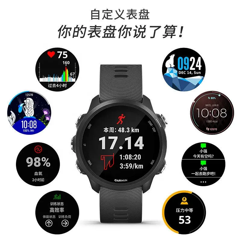 Smartwatch gar min forerunner 245, relógio inteligente com gps, dinâmico avançado para monitoramento de frequência cardíaca, oxigênio, natação ao ar livre