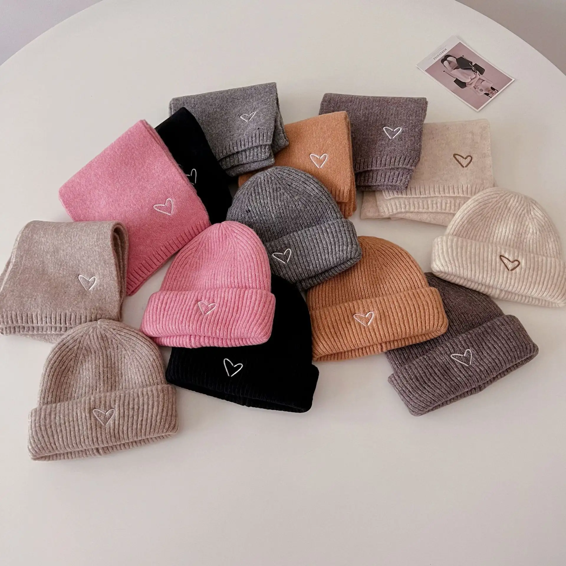 ins Children's hat Autumn/Winter baby ear protection hat Korean simple girl's knitted super soft baby wool hat scarf set