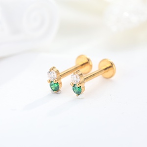Hot Sale Women's Classic Titanium Stud <b>Earrings</b> Gold Plating Green Zircon Bezel Setting Inlay Flat <b>Screw</b> <b>Back</b> Fashionable Design - Product Image 1