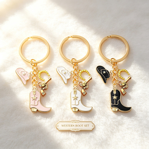 Vintage Western Cowboy Enamel Keychain Cowboy Hat Boots Gun Horseshoe Charms <b>Key</b> Ring Country Style Bag Pendant Decor Gift - Product Image 6