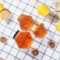 100Ml, 220Ml, 380Ml, bouteille De qualité alimentaire, plateaux De Miel vides, Pot hexagonal en verre avec couvercles en métal