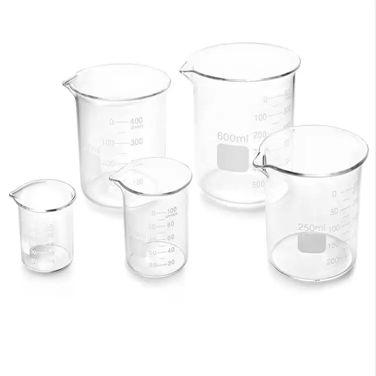 100ml 250ml 1000ml Labor glaswaren Hitze beständiger abgestufter Pyrexglas-Messbecher Boro silikat glas becher mit niedriger Form