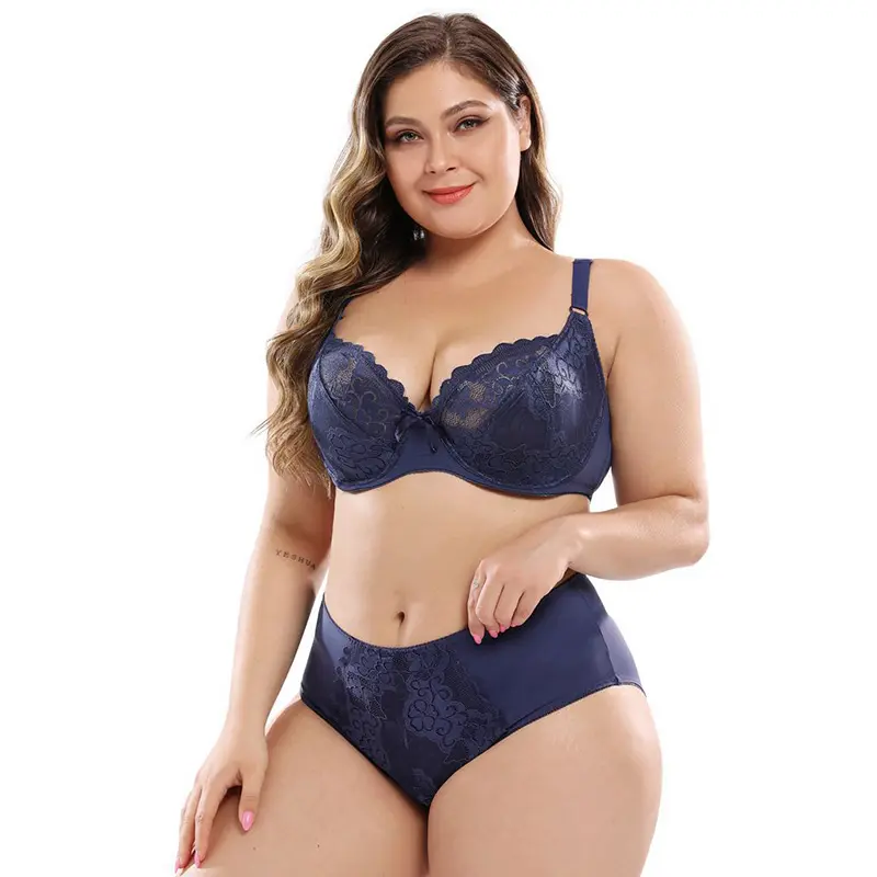 Hot selling ultra-thin lace push up underwire seamless plus size bra set for women