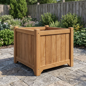 Mobilier de jardin en bois massif de teck de style moderne avec pots de plantes pour une application extérieure - Product Image 3