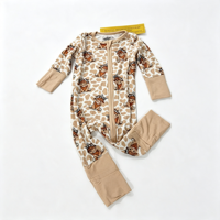 Romper Bayi Bambu Siap Kirim, Resleting Dua Arah, Motif Sapi Highland Lucu, Lengan Panjang, Ramah Lingkungan, Untuk Semua Musim