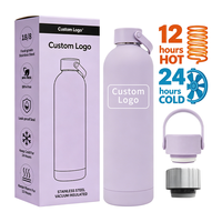 Bouteille d'eau en acier inoxydable 304, style américain, à ouverture étroite, avec revêtement en caoutchouc, double paroi, isolée sous vide, portable pour l'extérieur