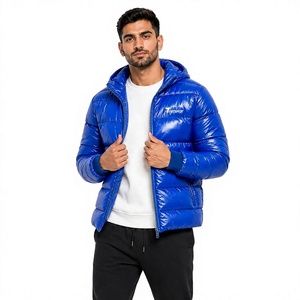 Veste matelassée à capuche bleue pour homme Tiienwear, coupe-vent, rembourrage en polyester, fermeture éclair, vêtements d'hiver décontractés - Product Image 1