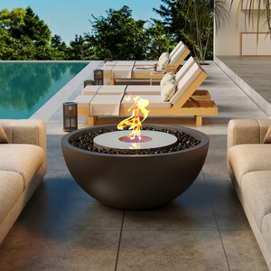 Brasero rond en béton pour extérieur, table de feu au propane pour jardin et patio avec pierres de lave et bûches - Product Image 5