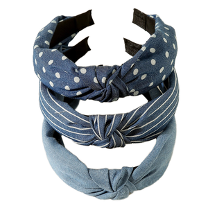 YANE-Diadema ondulada con borde ancho floral vaquero vintage, banda para el pelo informal de uso diario de 13cm para mujer - Product Image 1