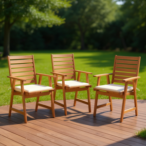 Chaises de patio en bois d'acacia massif avec coussins, mobilier d'extérieur haut de gamme, ensemble de chaises de jardin, design moderne rustique - Product Image 2